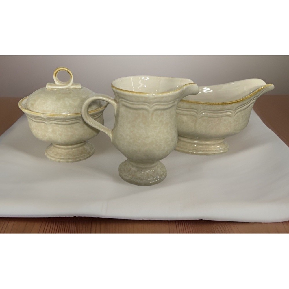 Mikasa FG 000 Country Charm Set Gravy Boat Creamer-Sugar Bowl W/Lid VintageJapan